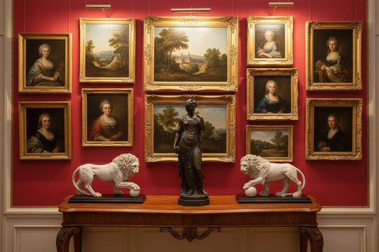 Medici & Vacca Lions Pair White On Black Base