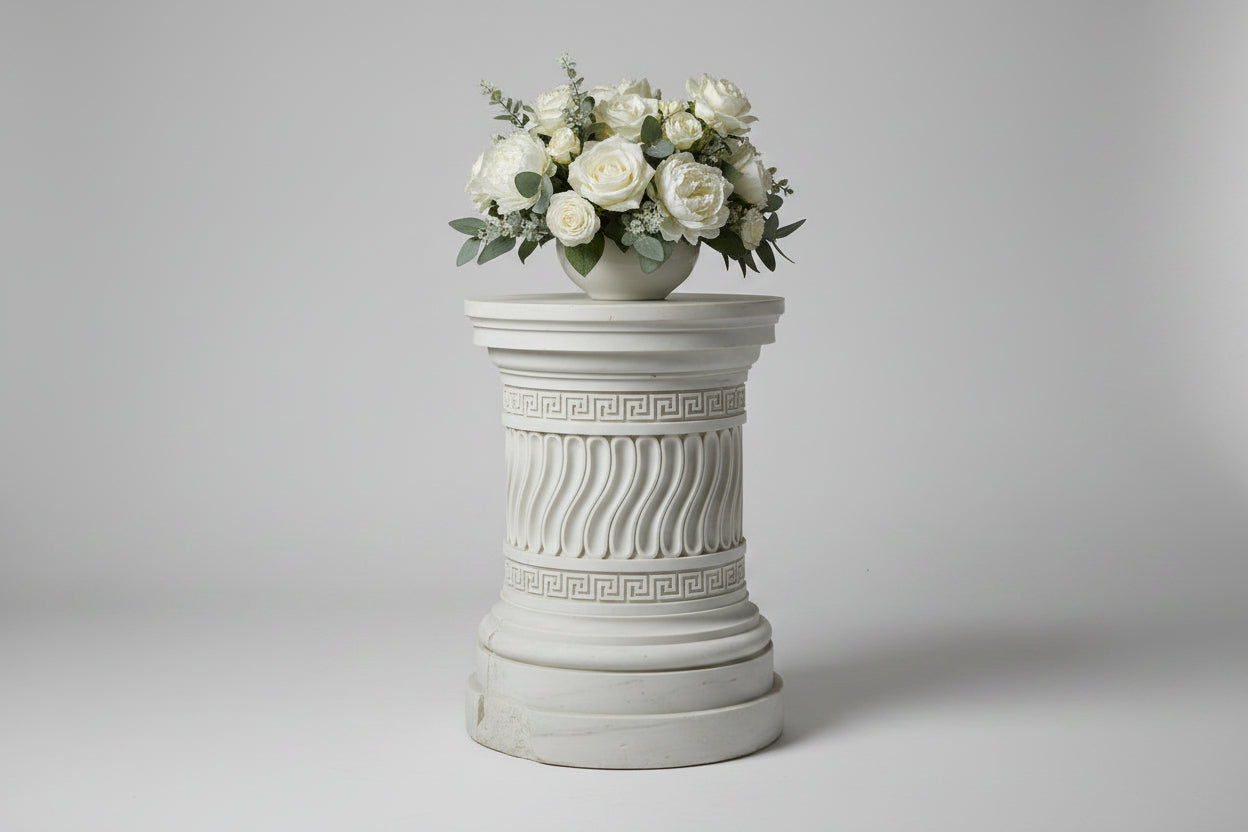 Strigolifi Pedestal Column Base with Greek Key Decoration