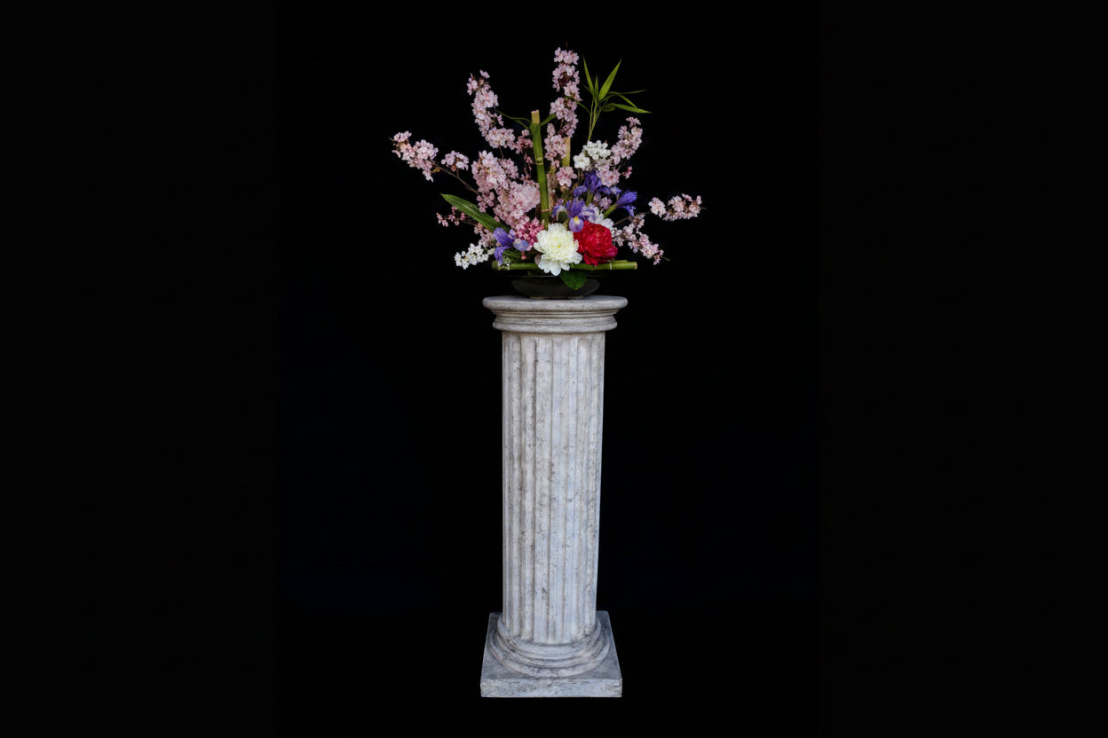Large Half-Fluted Column Pedestal — Distressed or White Finish