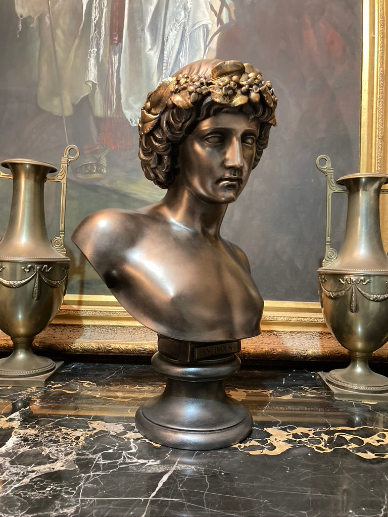 Bronze Antinous With Worn Guilt Bacchus Wreath