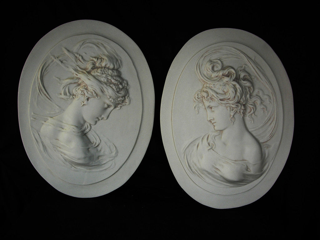 Lady Head Oval Cameo plaques pair