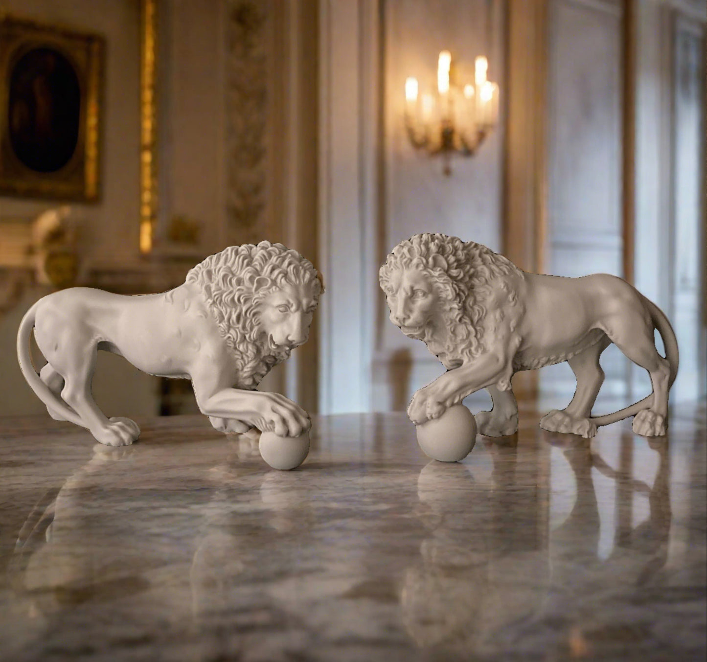 The Medici & Vacca lions Pair Free Standing White