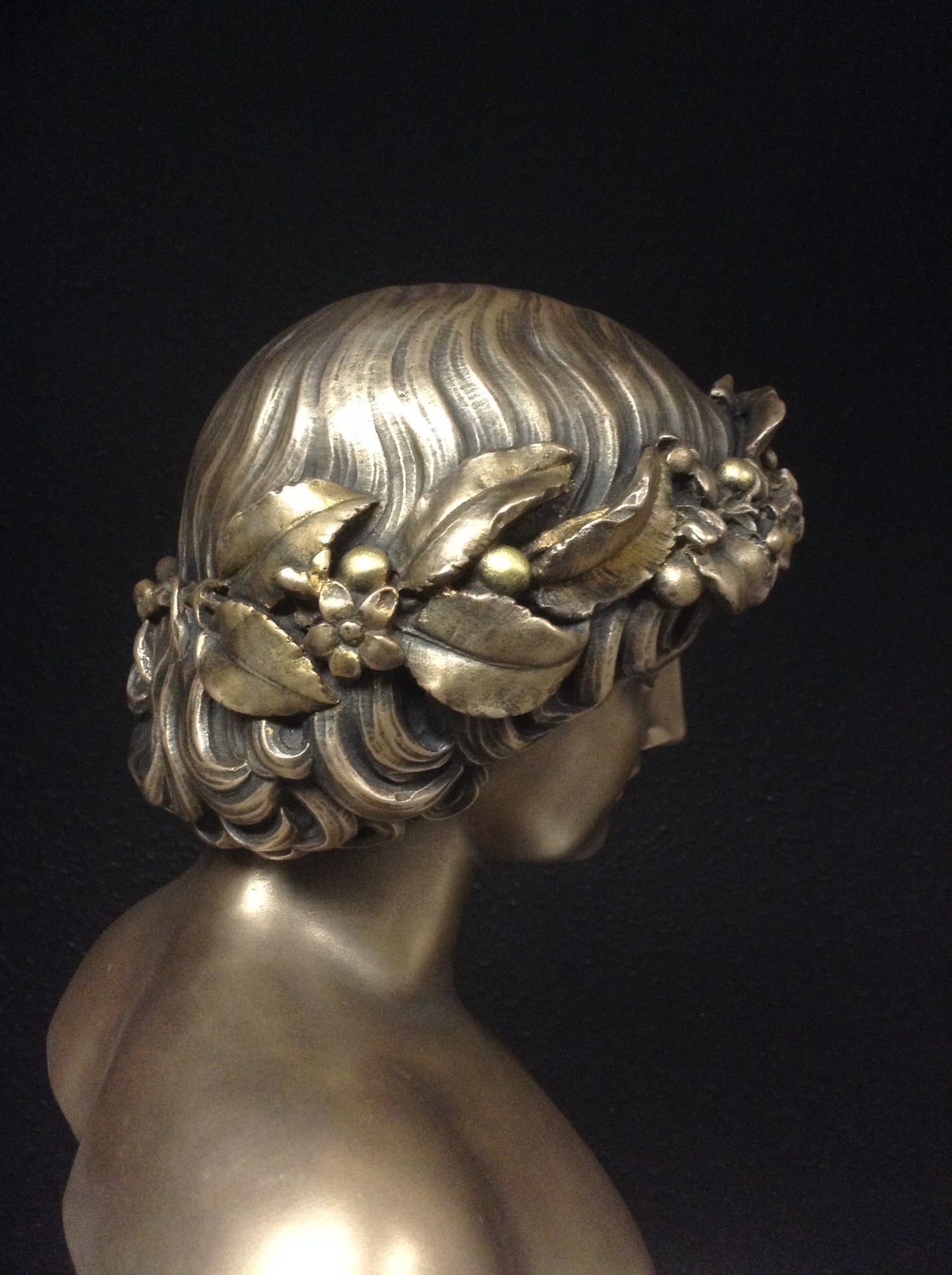 Bronze Antinous With Worn Guilt Bacchus Wreath
