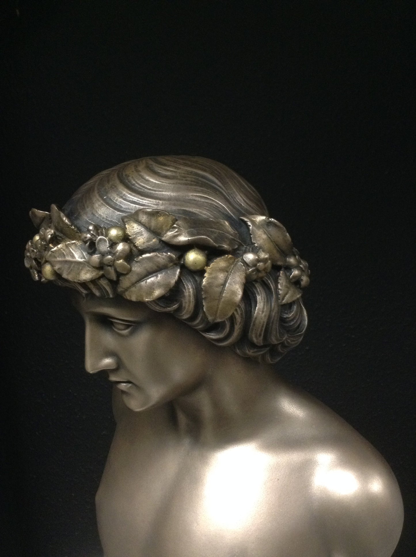Bronze Antinous With Worn Guilt Bacchus Wreath