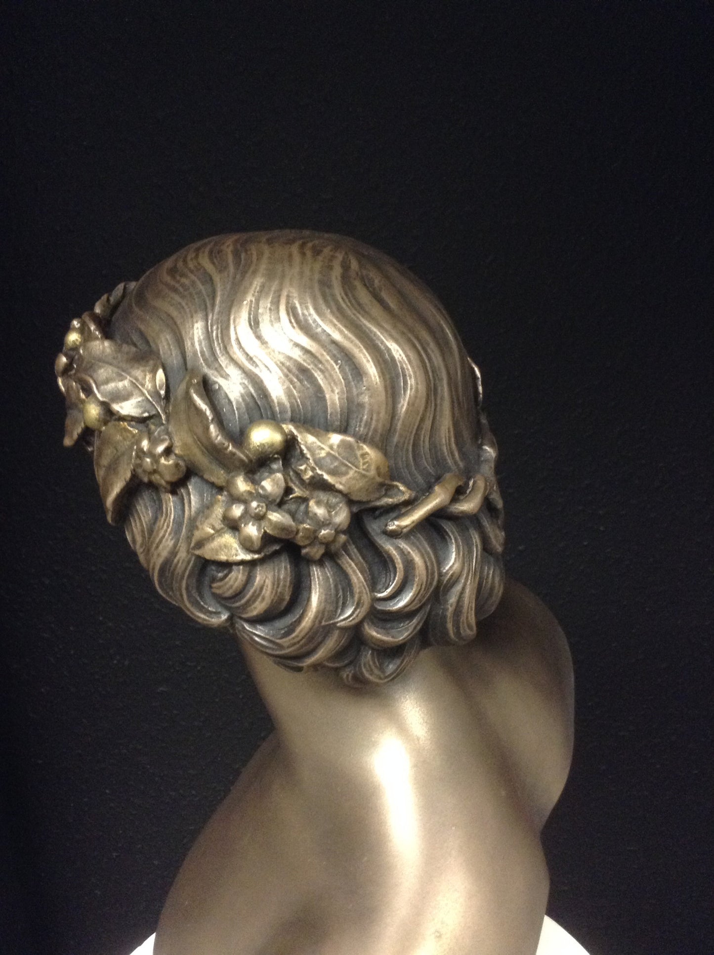 Bronze Antinous With Worn Guilt Bacchus Wreath