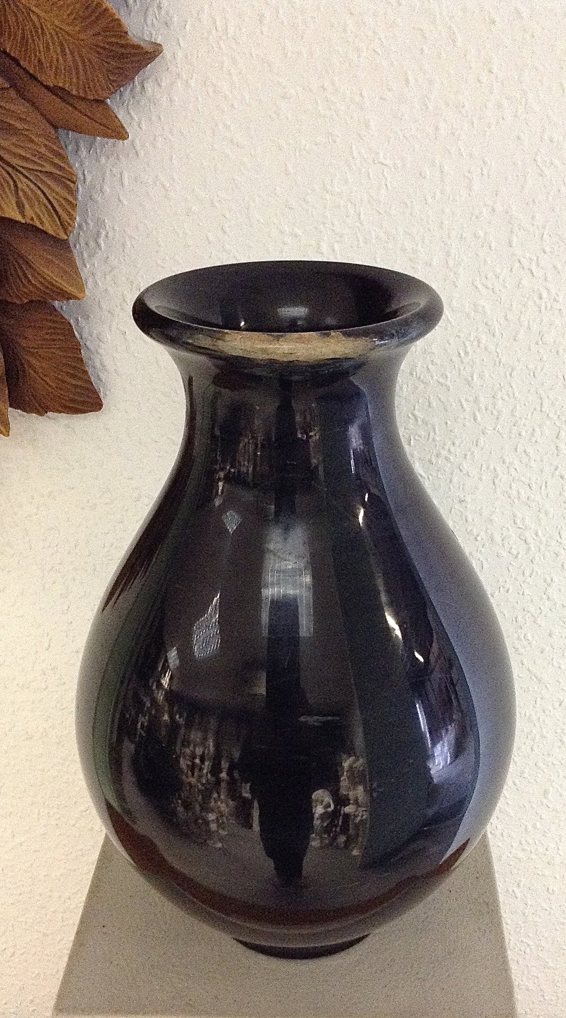 Ancient Black Marble Fat Round With Neck Vase
