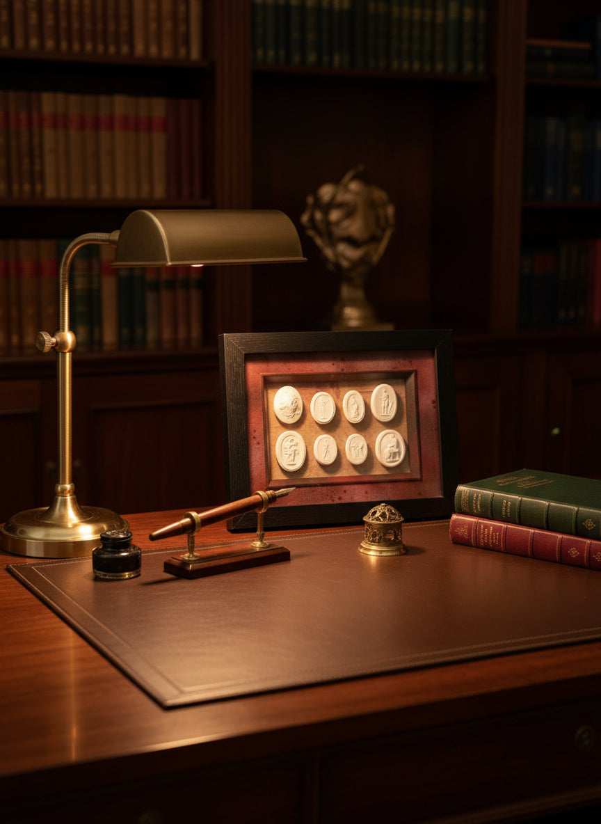 Intaglio Eight Set In Red Border Framed