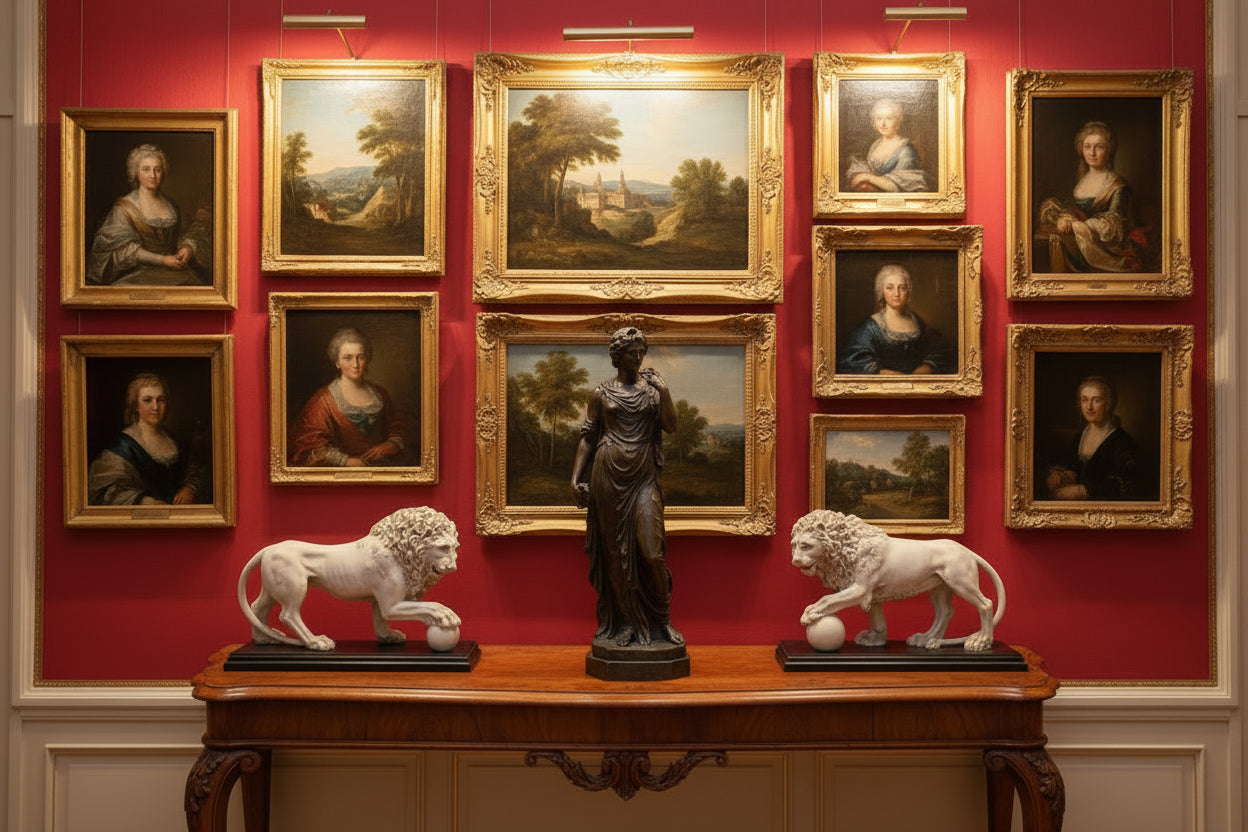 Medici & Vacca Lions Pair White On Black Base