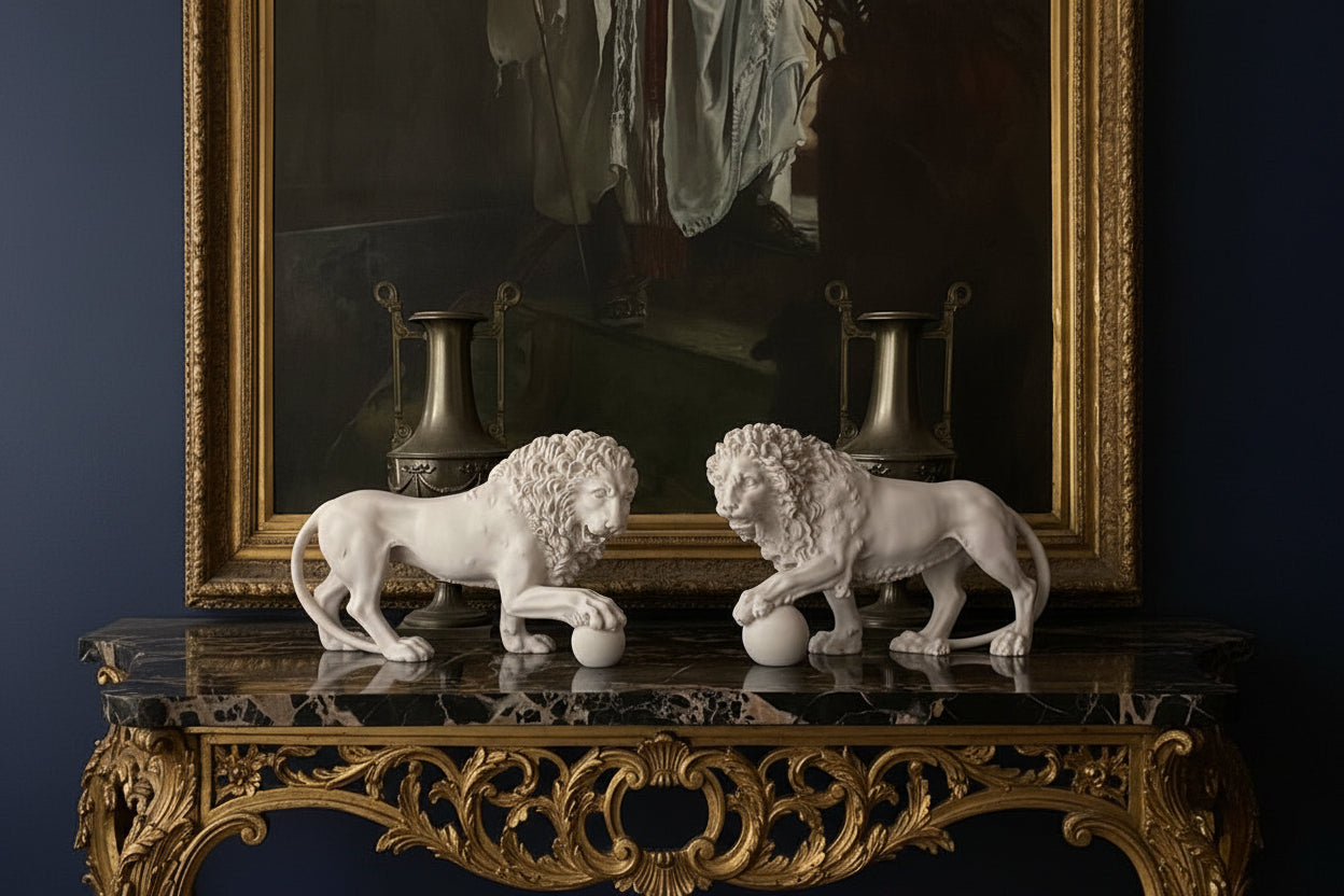 The Medici & Vacca lions Pair Free Standing White