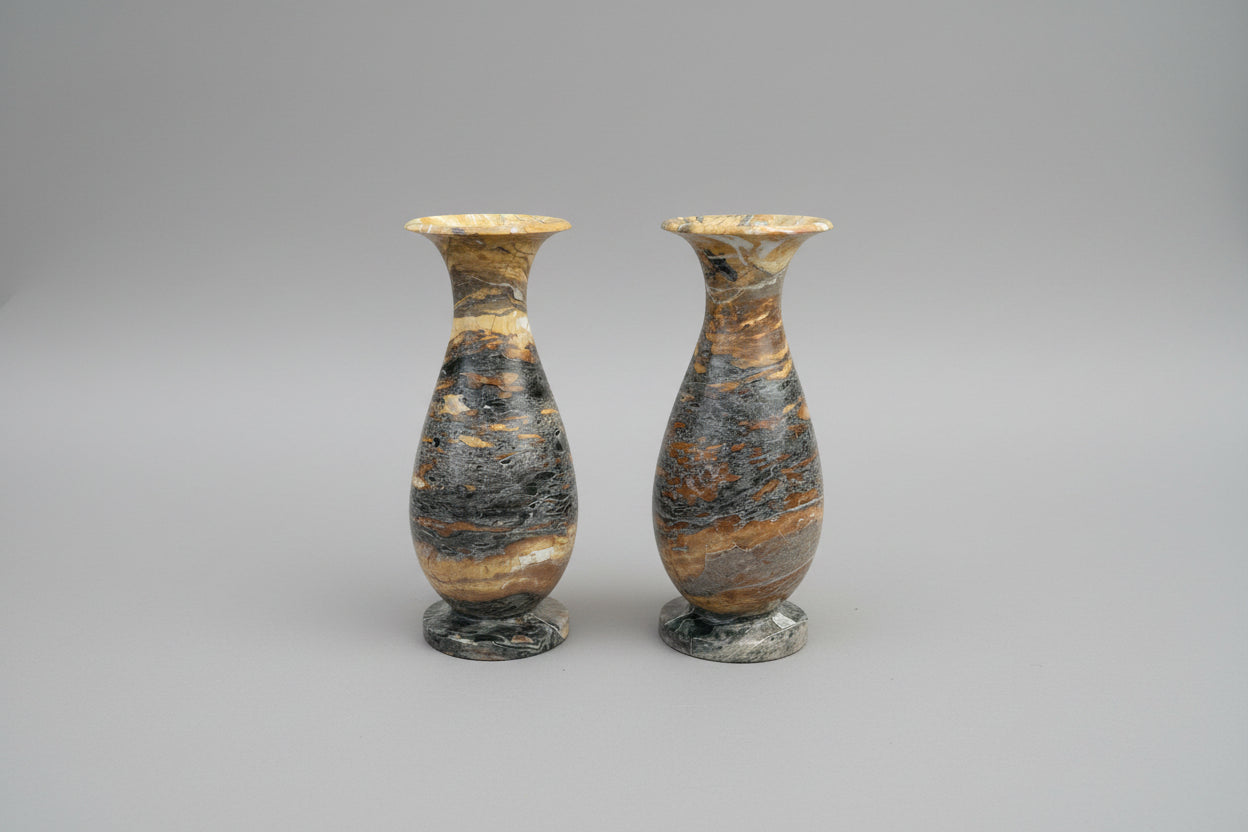 Peafowl Marble Vase Pair