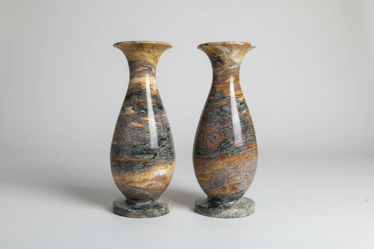 Peafowl Marble Vase Pair