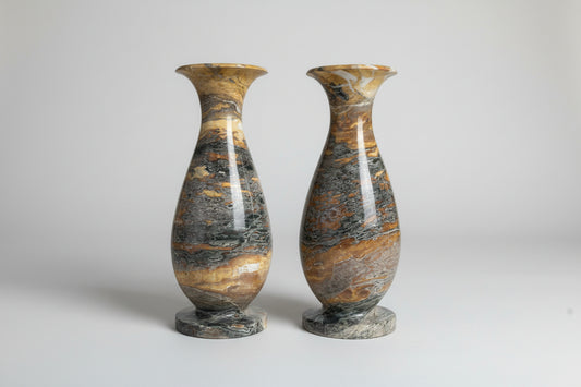 Peafowl Marble Vase Pair