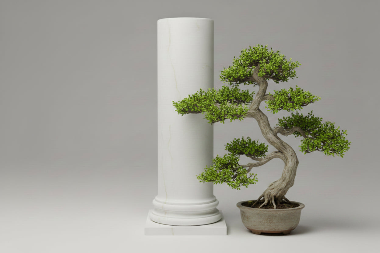 Drum Column Pedestal — Carrara White Marble Effect