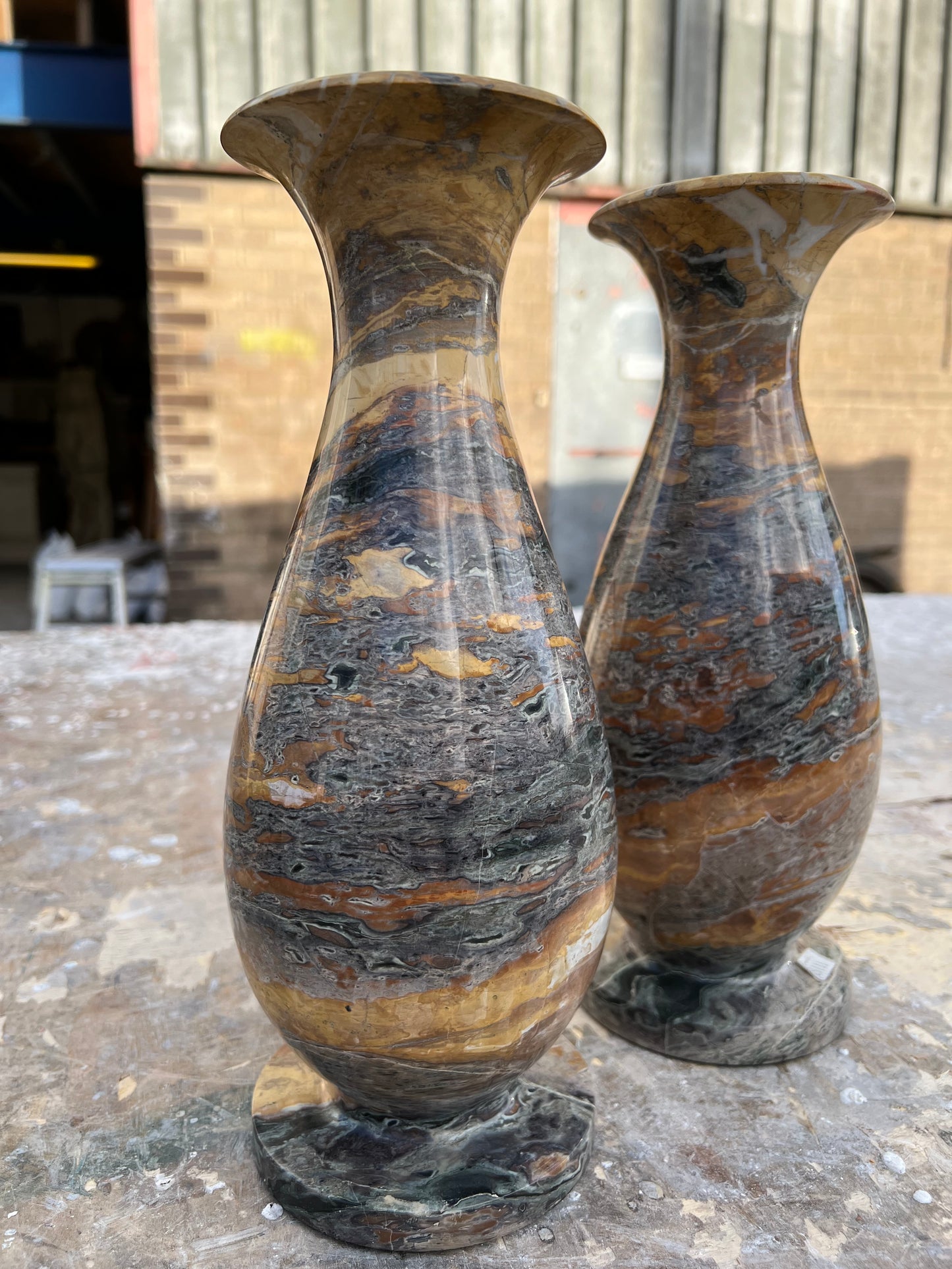 Peafowl Marble Vase Pair
