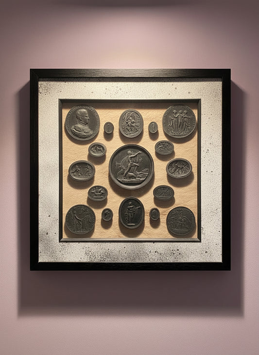 Black Intaglios On Papirus In A Black Frame