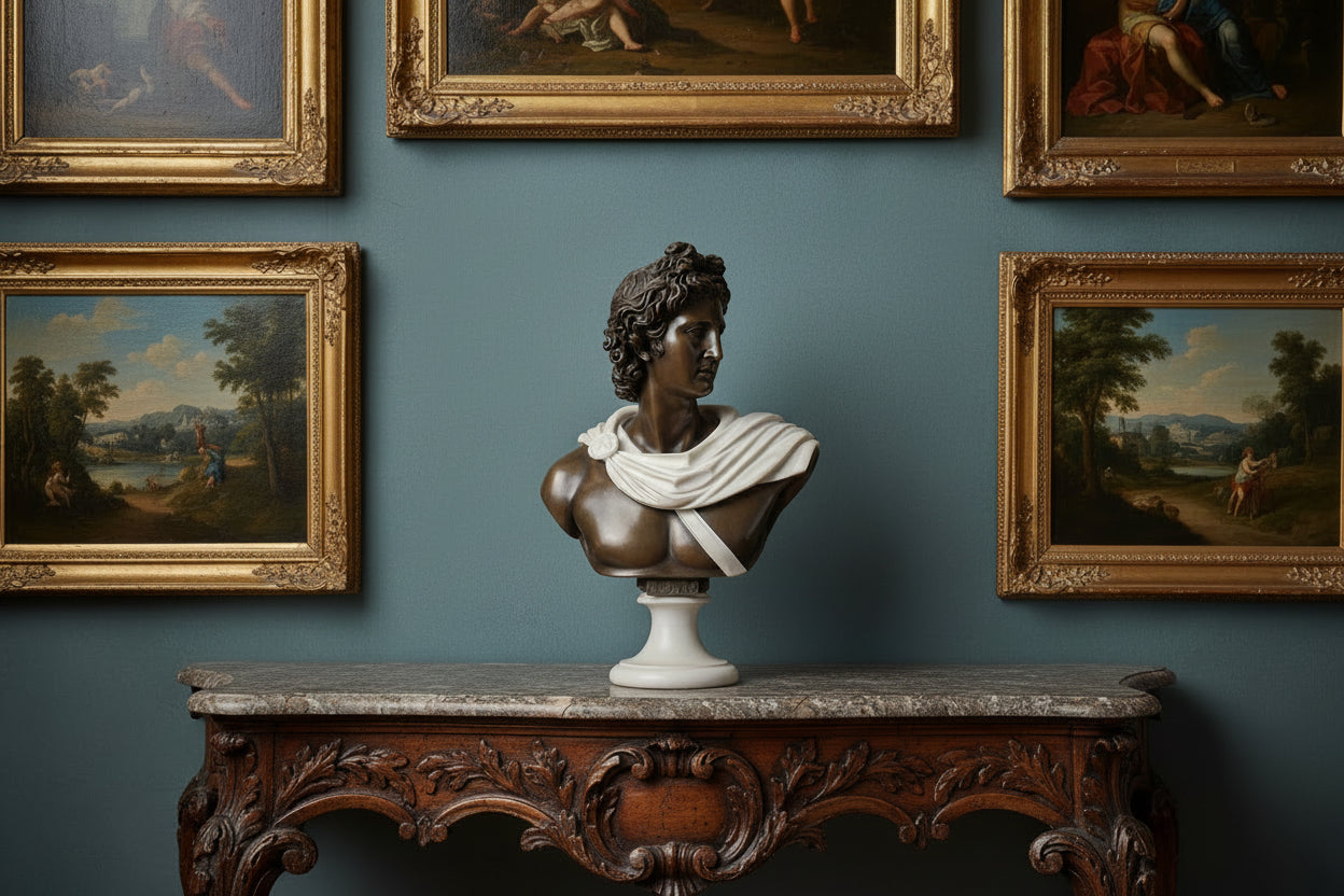Apollo Belvedere Bust - Bronze and Carrara Marble