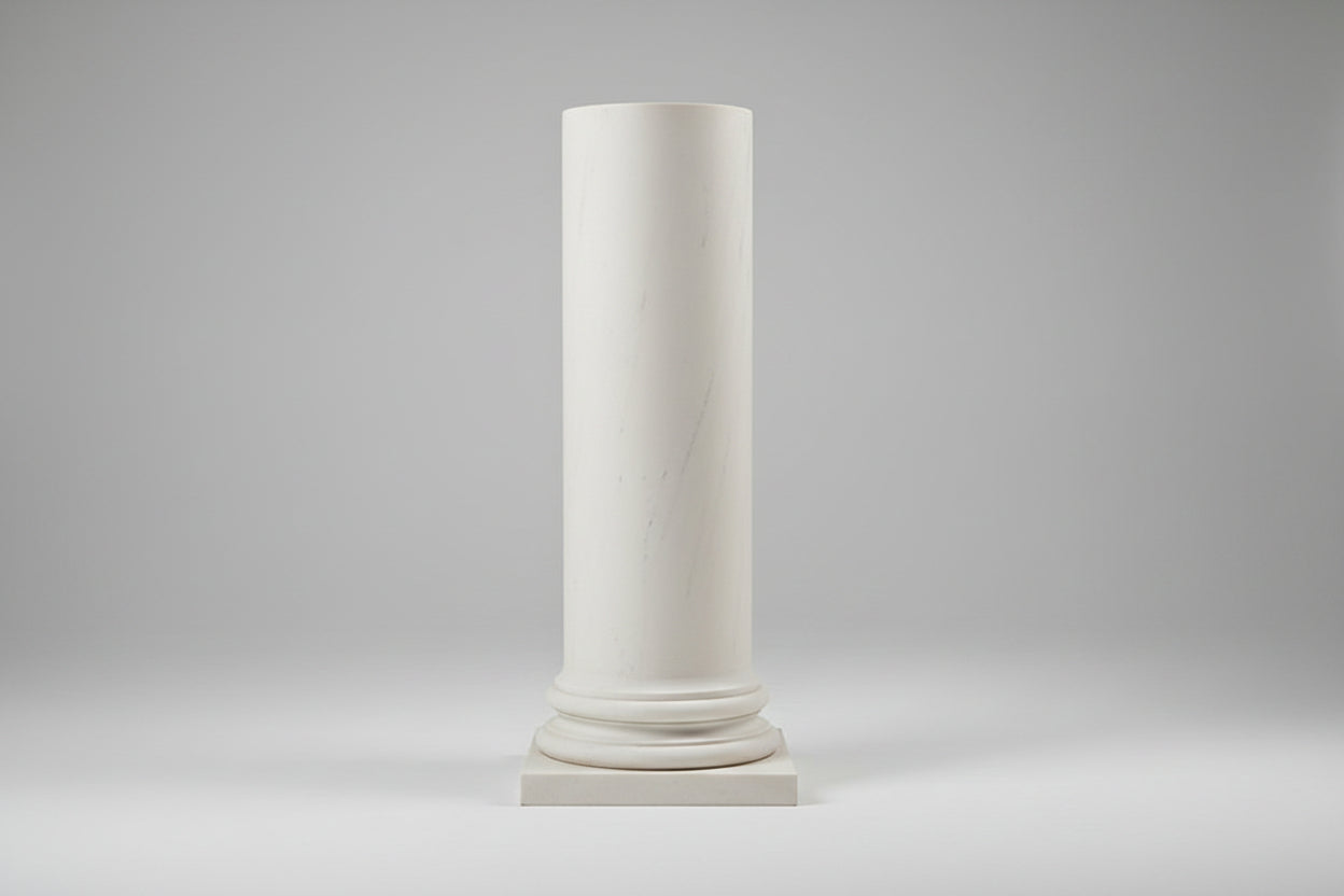 Drum Column Pedestal — Carrara White Marble Effect