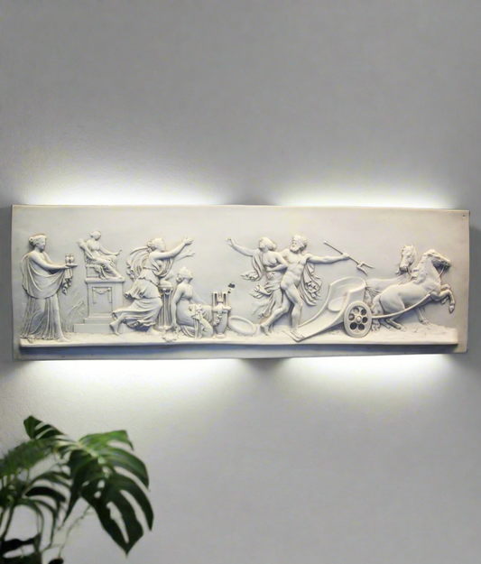 Decorative white relief sculpture on a black background