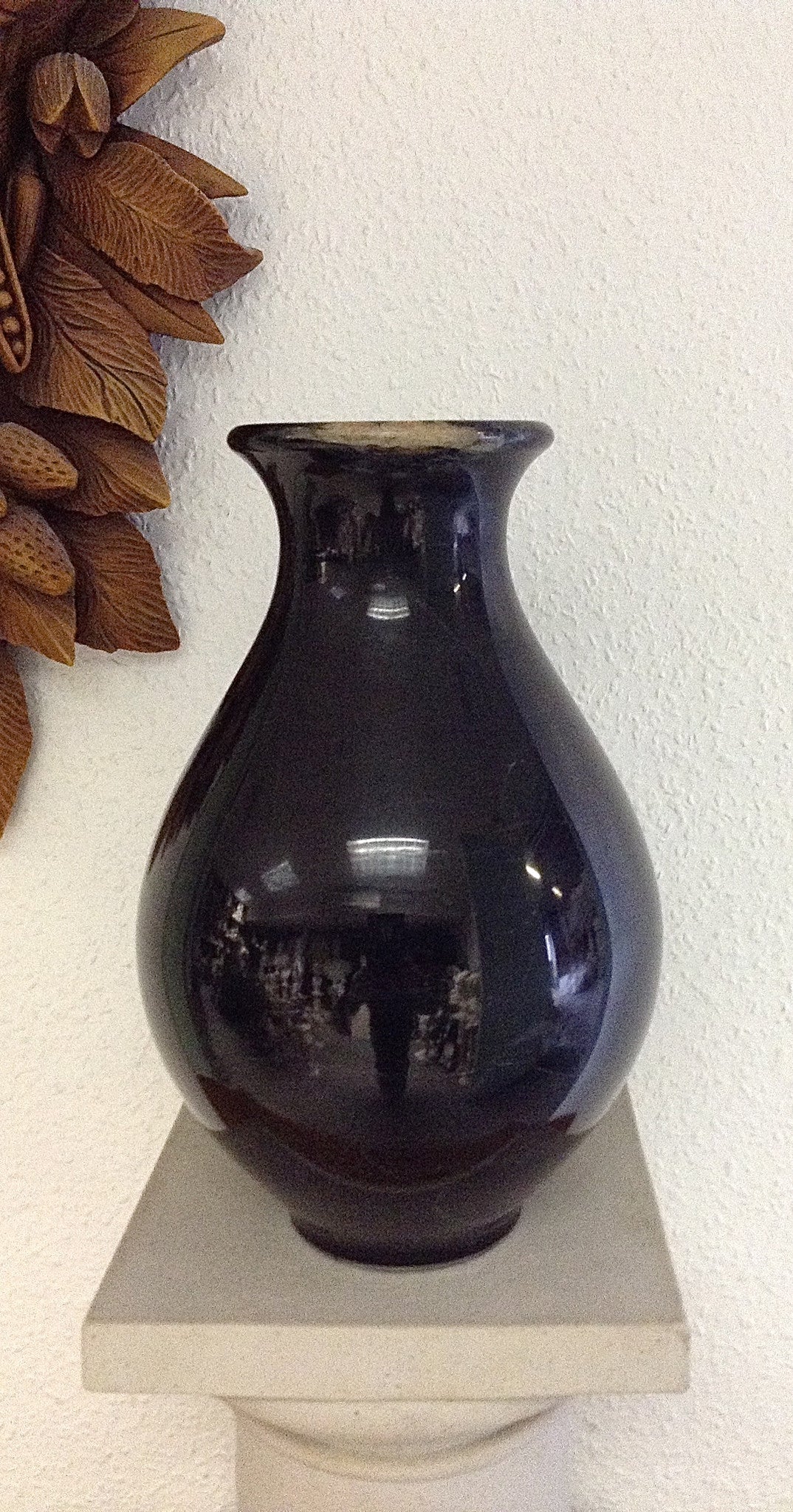 Ancient Black Marble Fat Round With Neck Vase